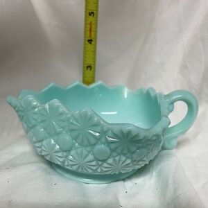 Fostoria Daisy & Button Aqua Handled Nappy Bowl